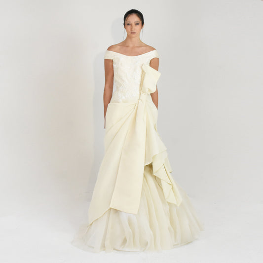 drape embroidered gown