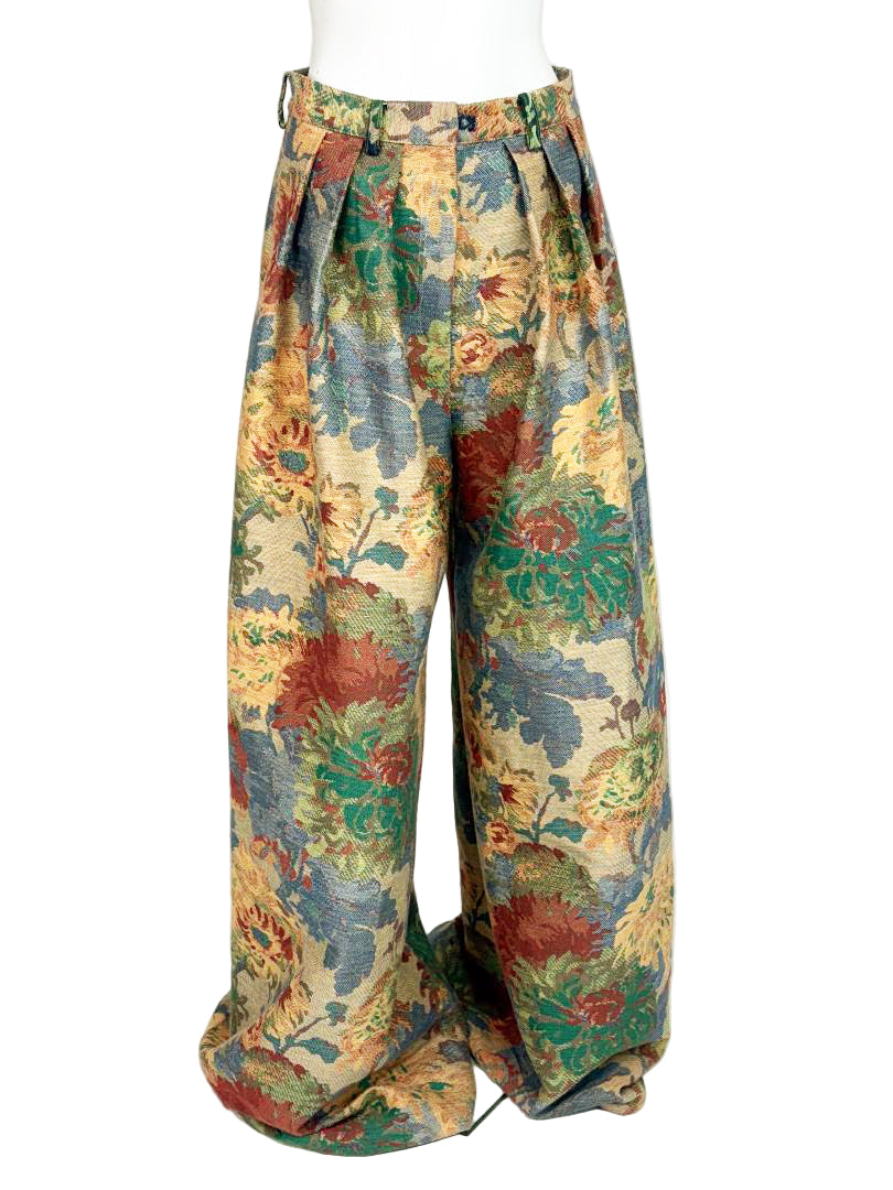 Brocado pleaded oversize pants