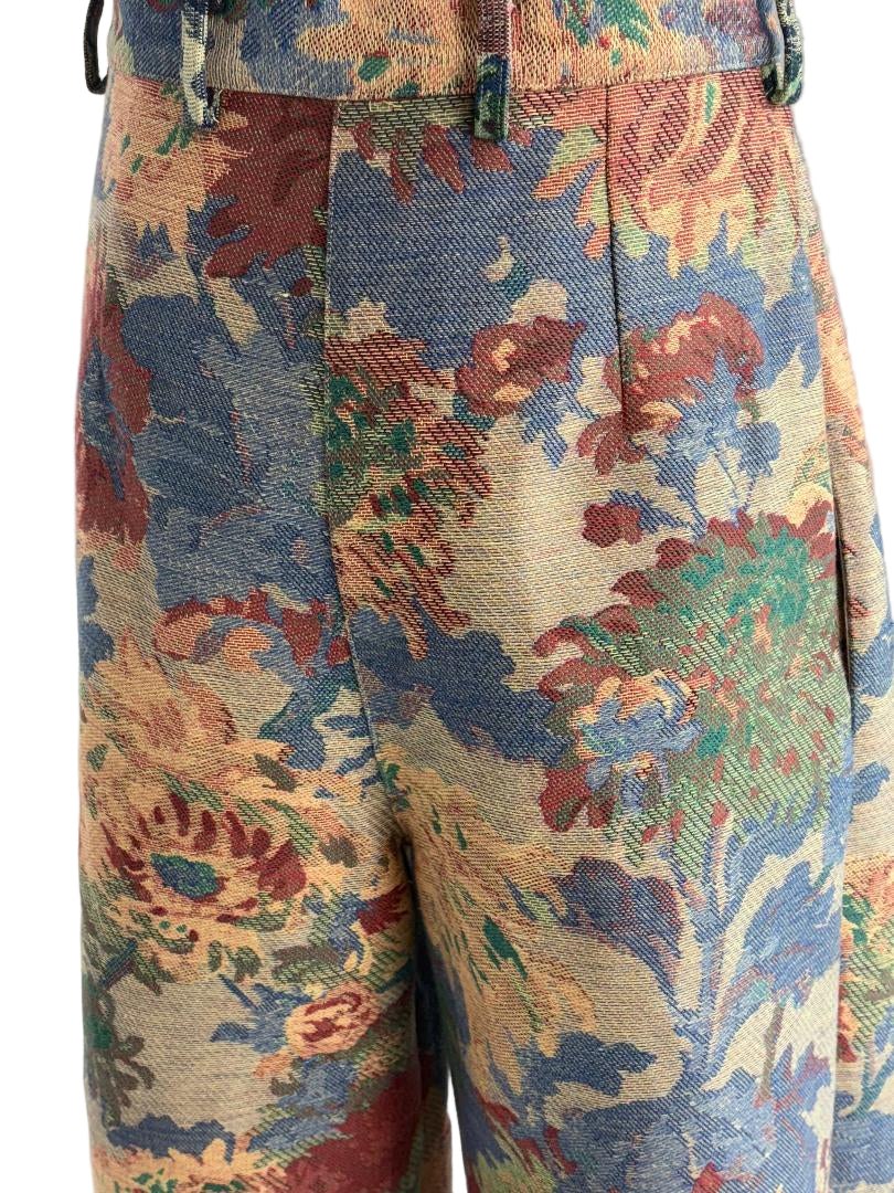 Brocado pleaded oversize pants