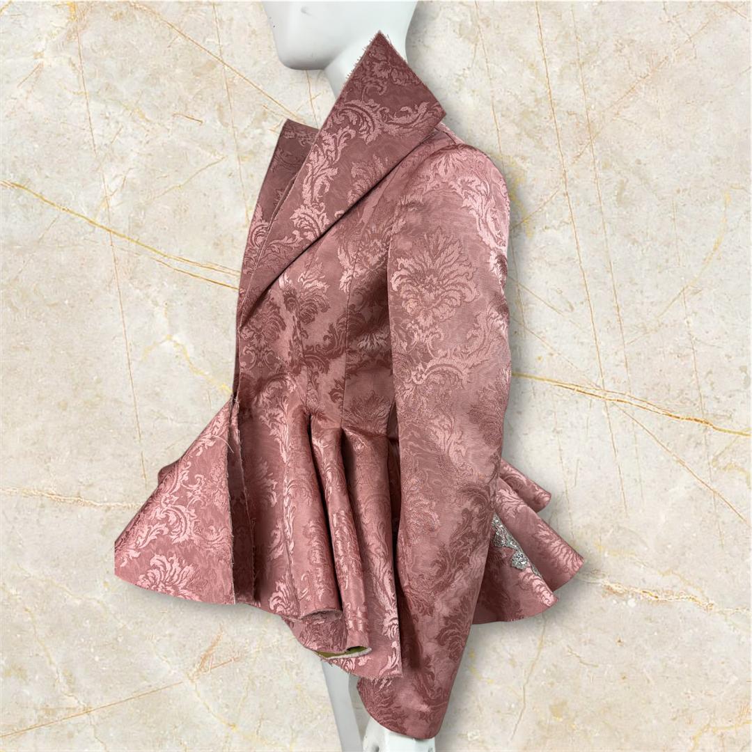 Peplum silk brocade jacket with hand embroidery metallic lace