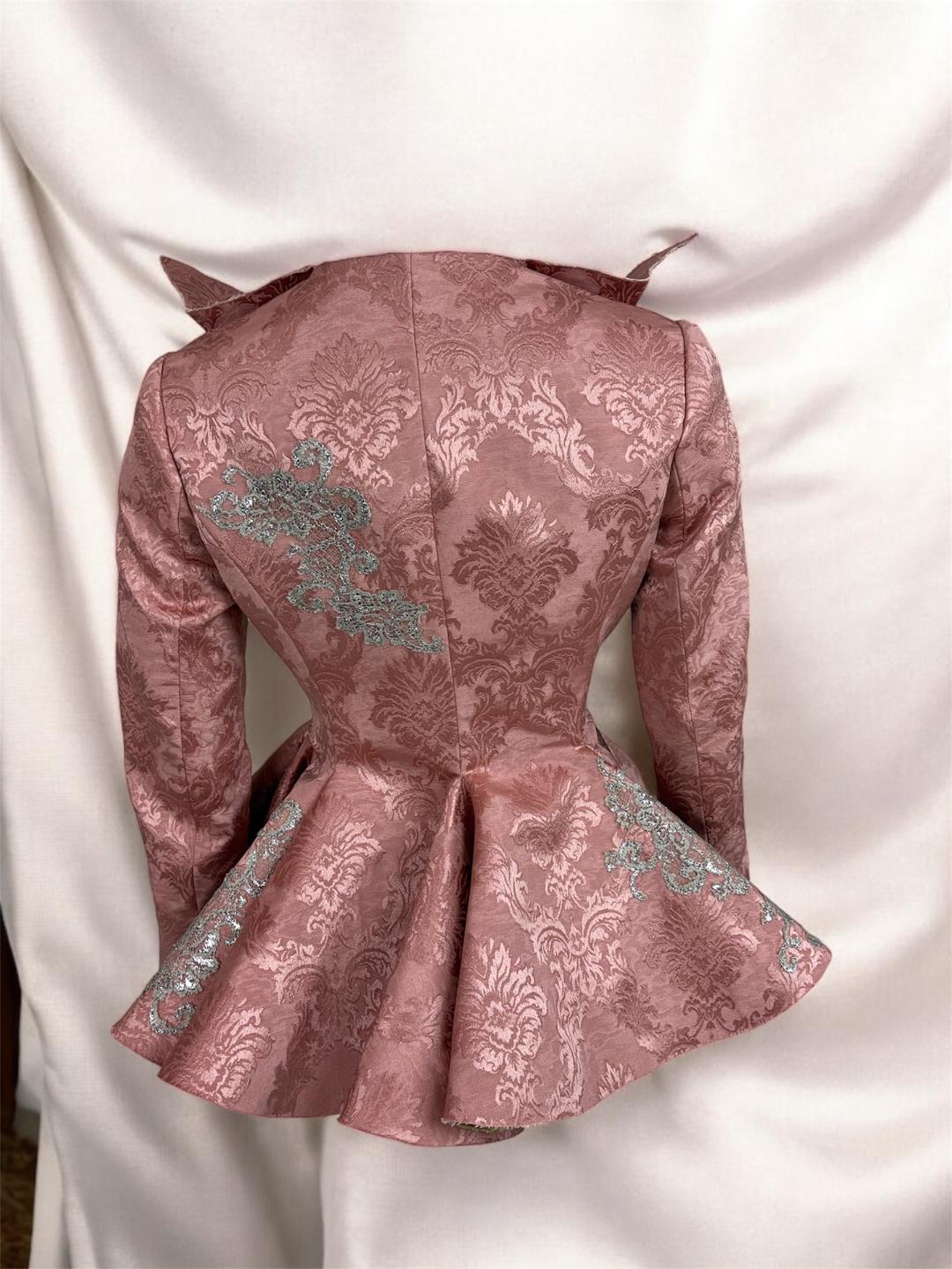 Peplum silk brocade jacket with hand embroidery metallic lace