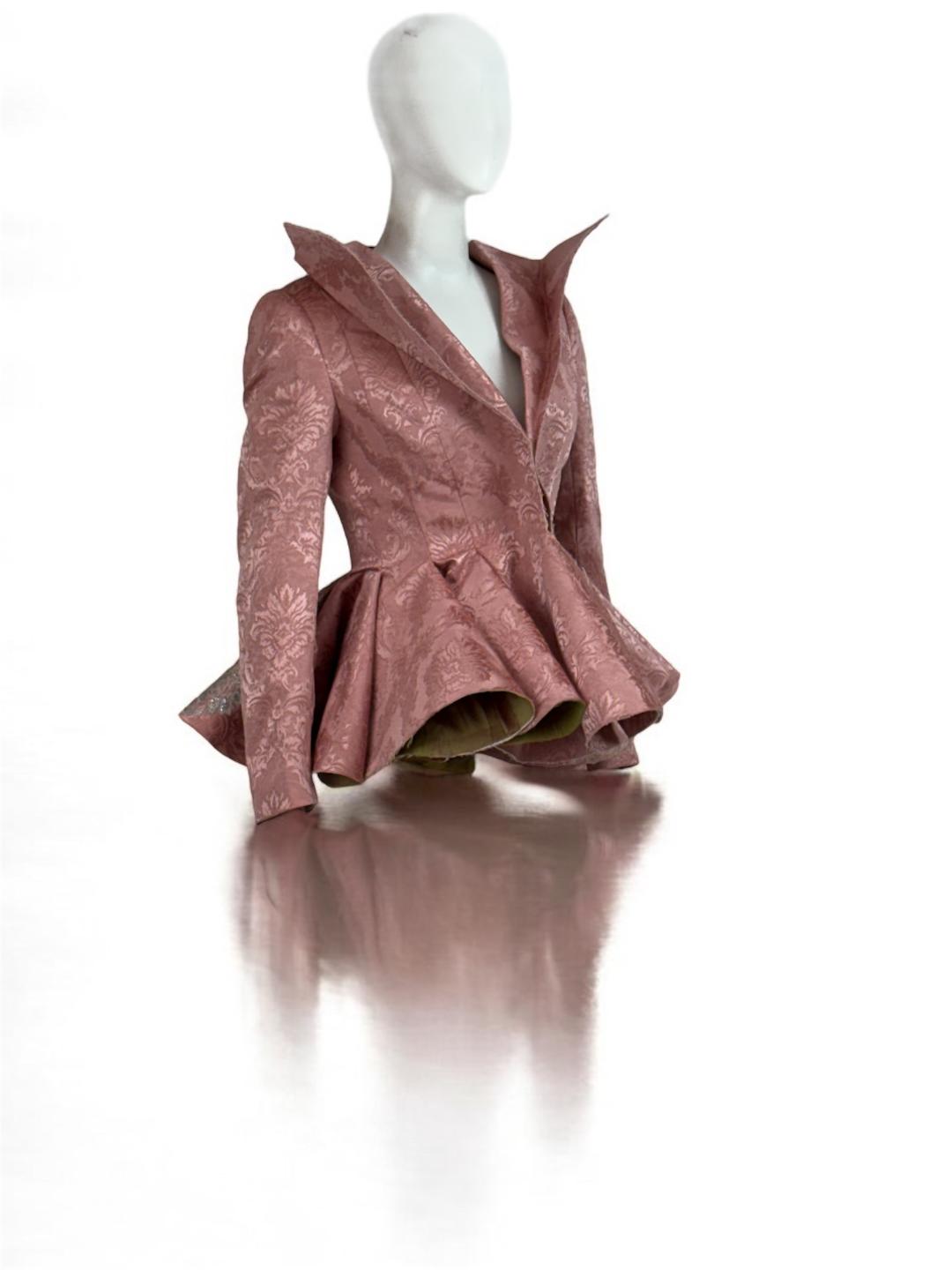 Peplum silk brocade jacket with hand embroidery metallic lace