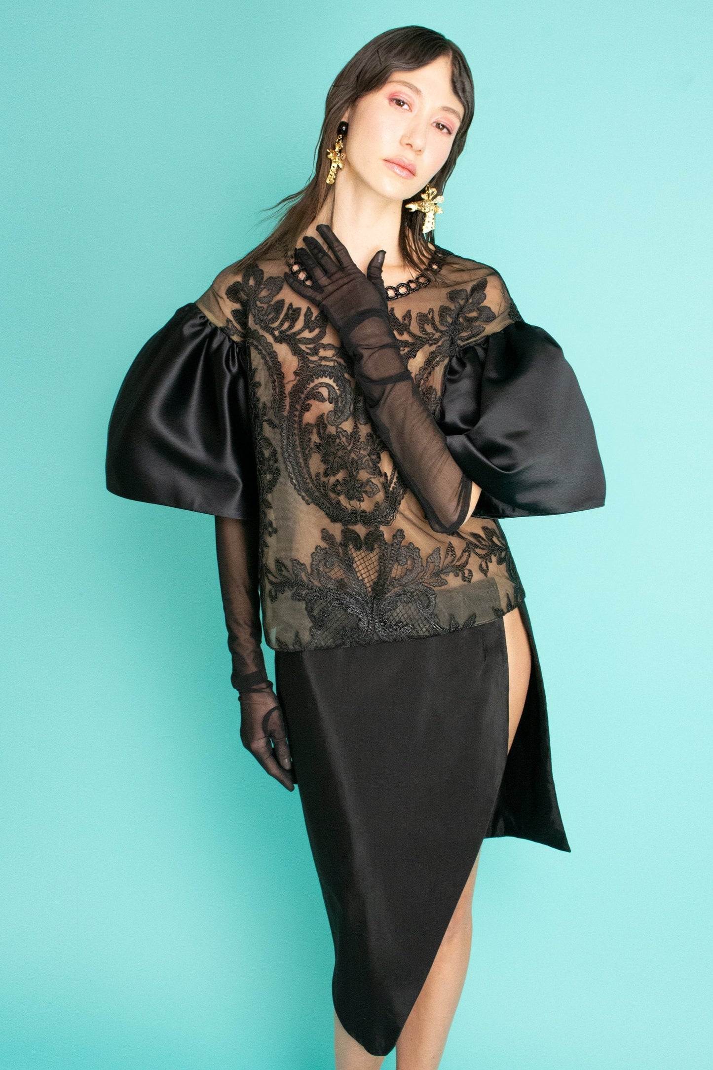 lace and silk satin blouse