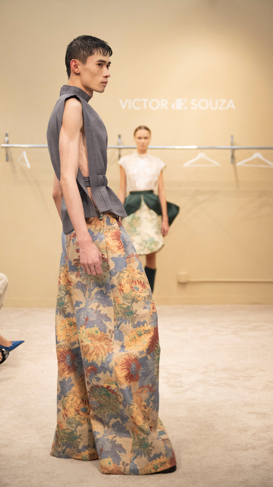 Brocado  pleaded oversize pants