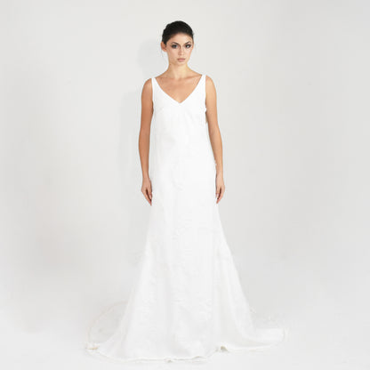 Slip dress and feathers hand embroidery