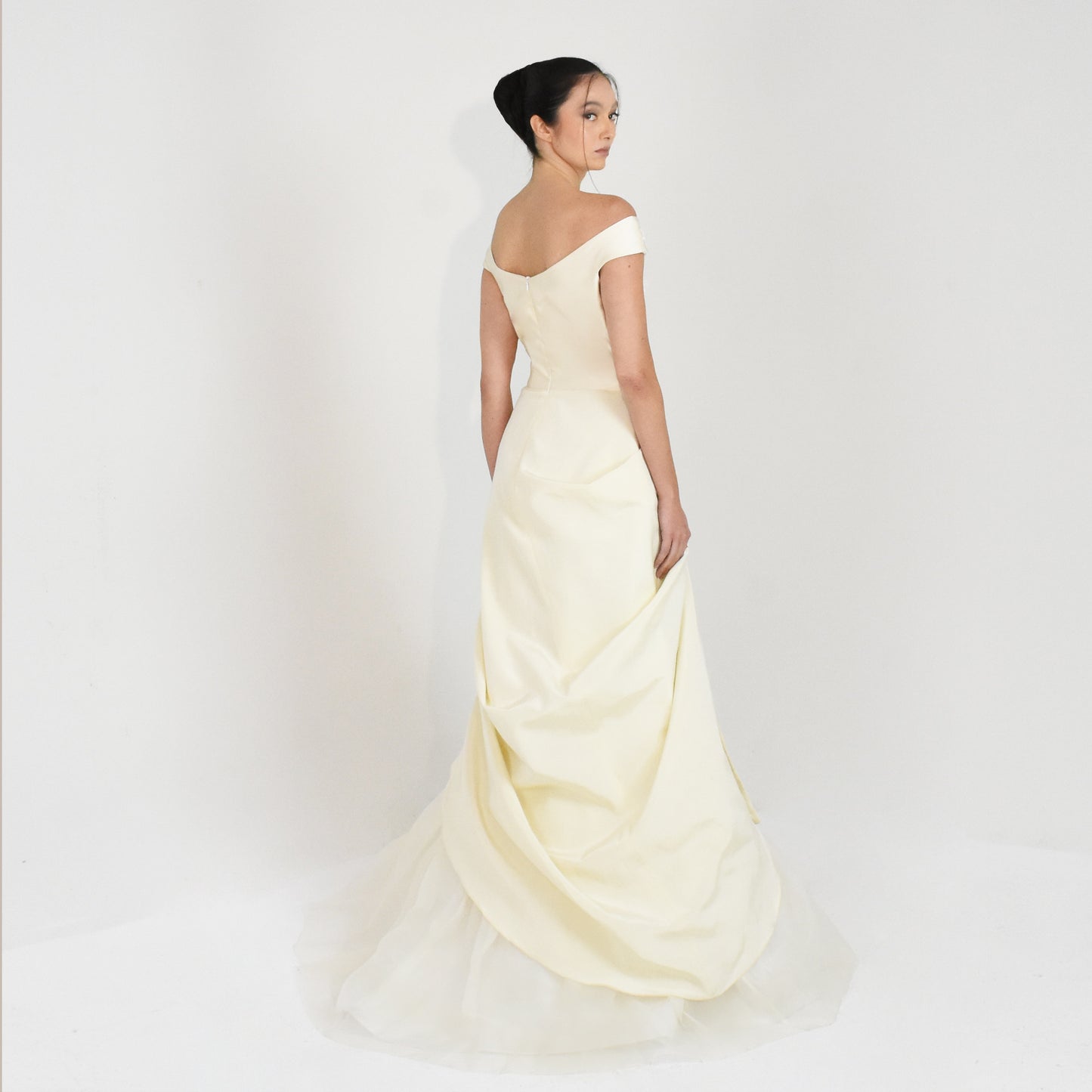 drape embroidered gown