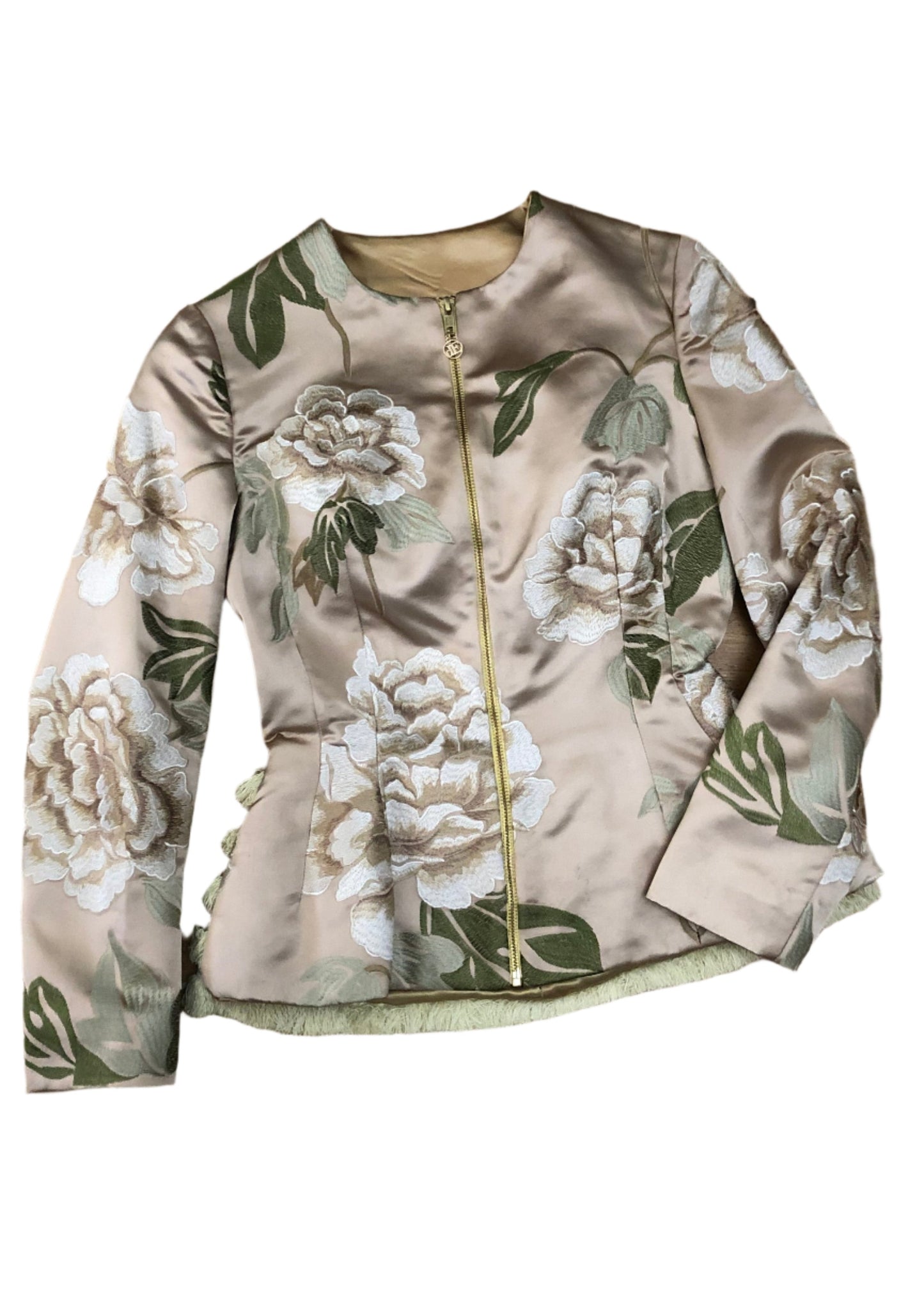 Silk satin embroidery fitted jacket