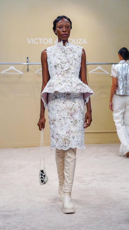 peplum hand embroidery lace structured vest