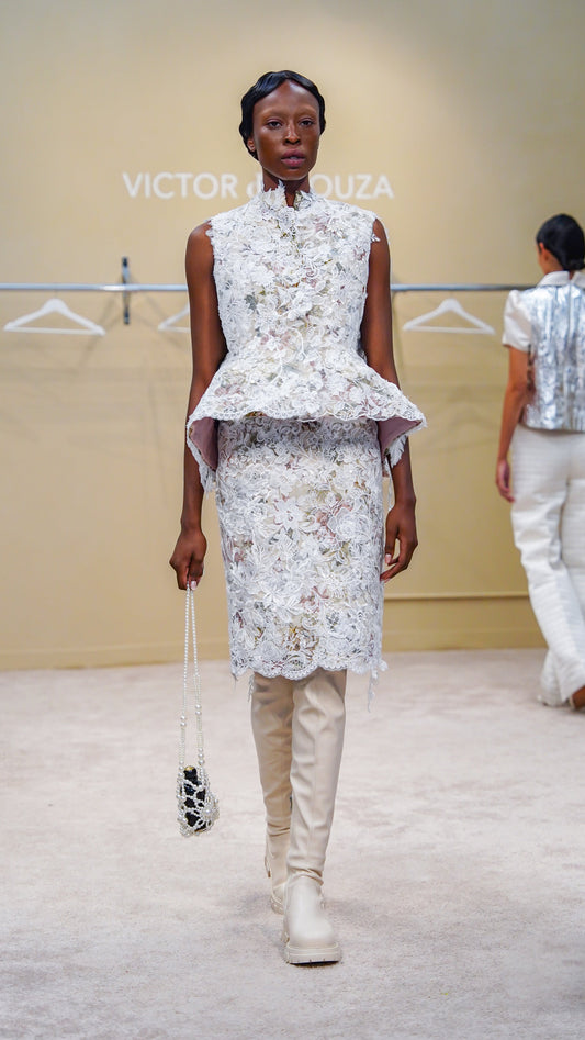 peplum hand embroidery lace structured vest
