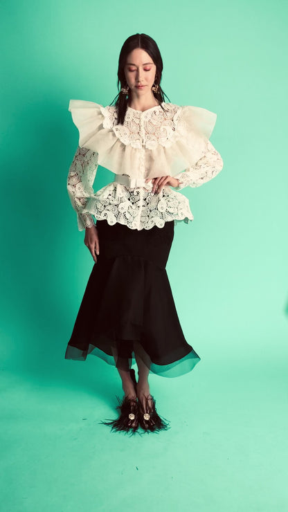 lace and silk satin blouse